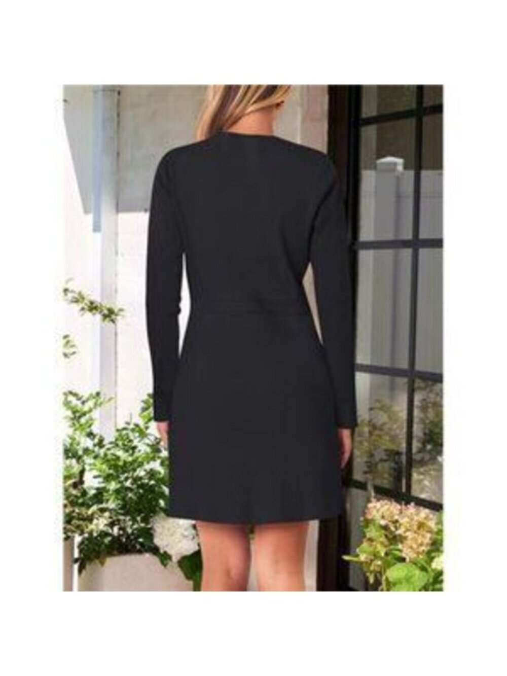Women's Crew Neck Bodycon Sweater Dress Long Sleeve Button Mini Dress - Picture 4 of 4